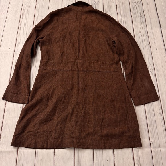 FLAX Women's 100% Linen Button Front Long Jacket Coat Small I Am Forever Yours - Picture 7 of 7